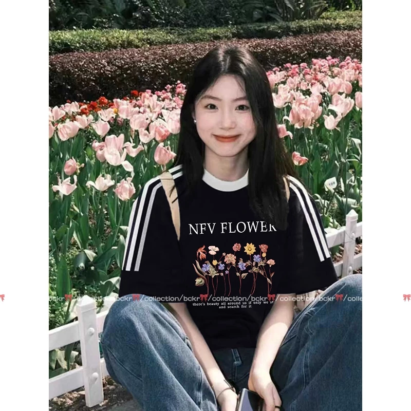 เสื้อผ้าฝ้ายคอกลมลายดอกไม้ แขนสั้น YG103 thumbnail 3