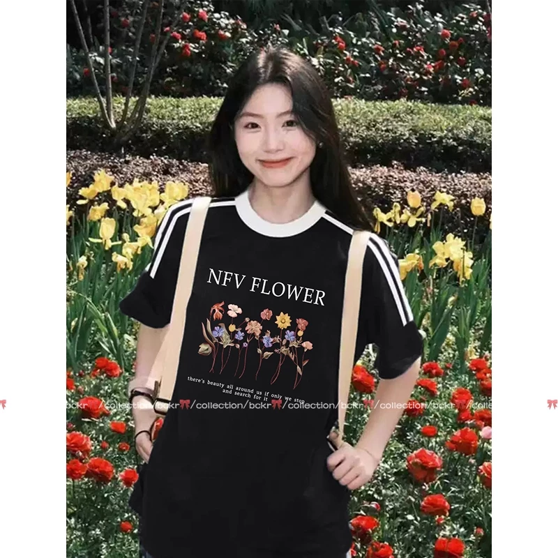 เสื้อผ้าฝ้ายคอกลมลายดอกไม้ แขนสั้น YG103 thumbnail 4