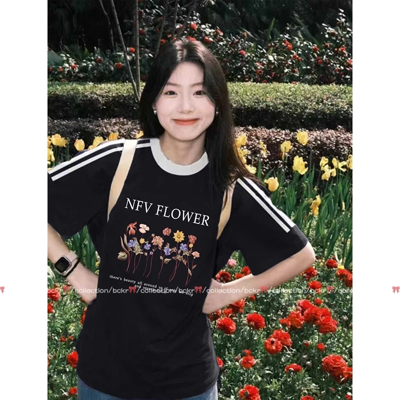 เสื้อผ้าฝ้ายคอกลมลายดอกไม้ แขนสั้น YG103 thumbnail 5