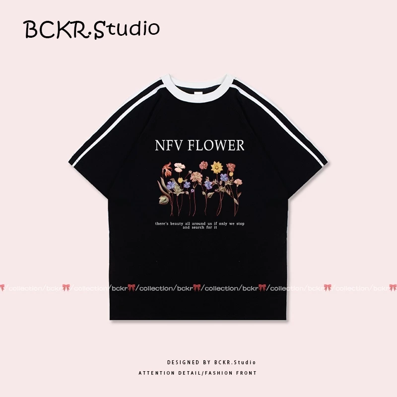 เสื้อผ้าฝ้ายคอกลมลายดอกไม้ แขนสั้น YG103 thumbnail 8