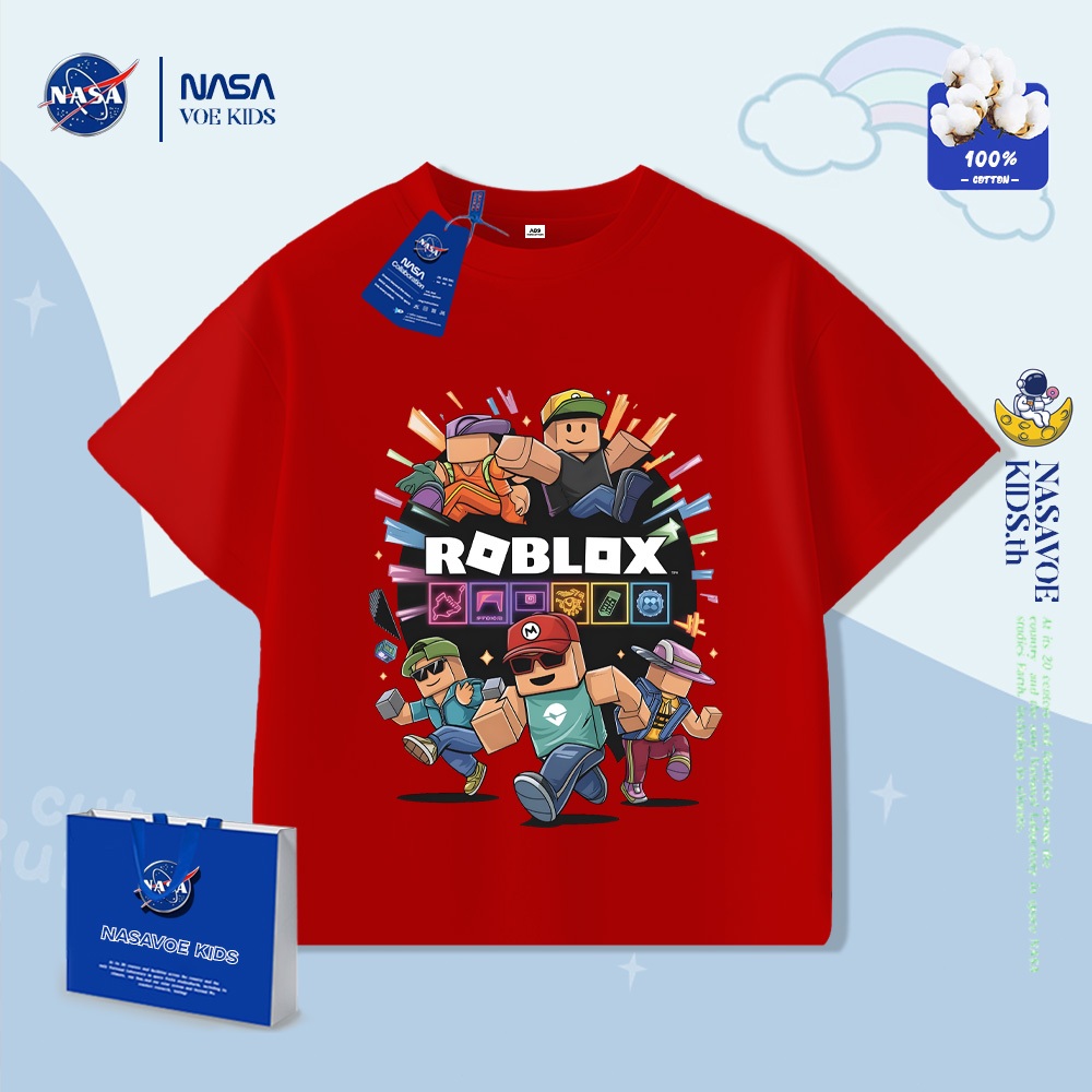พร้อมส่งภายใน 24 ชม. เสื้อยืดเด็กแขนสั้นNASAVOEBABY คอกลม ทำจากผ้าฝ้ายแท้ 100% เหมาะสำหรับเด็กชาย
