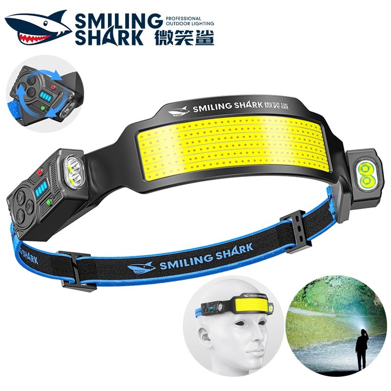 SmilingShark S01 ไฟคาดหัว ไฟฉายคาดหัว LED เซ็นเซอร์ สว่างมาก โคมไฟหัวทำงาน ด้วยฝาโคมไฟหมุน 315 ° ไฟคบเพลิงหัว 6 โหมด Type-C แบบชาร์จได้ พกพาได้ กันน้ำสำหรับการเดินป่าแคมป์ปิ้ง