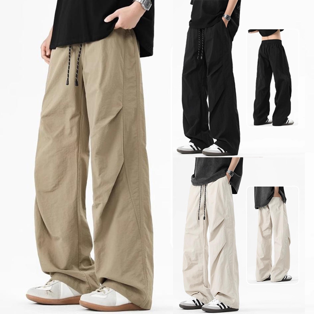 กางเกงสแลคชาย ฤดูร้อนใหม่ แฟชั่นเพรียวบาง ขากว้าง อเนกประสงค์ ท่อตรงถูพื้น กางเกงขายาวผู้ชาย