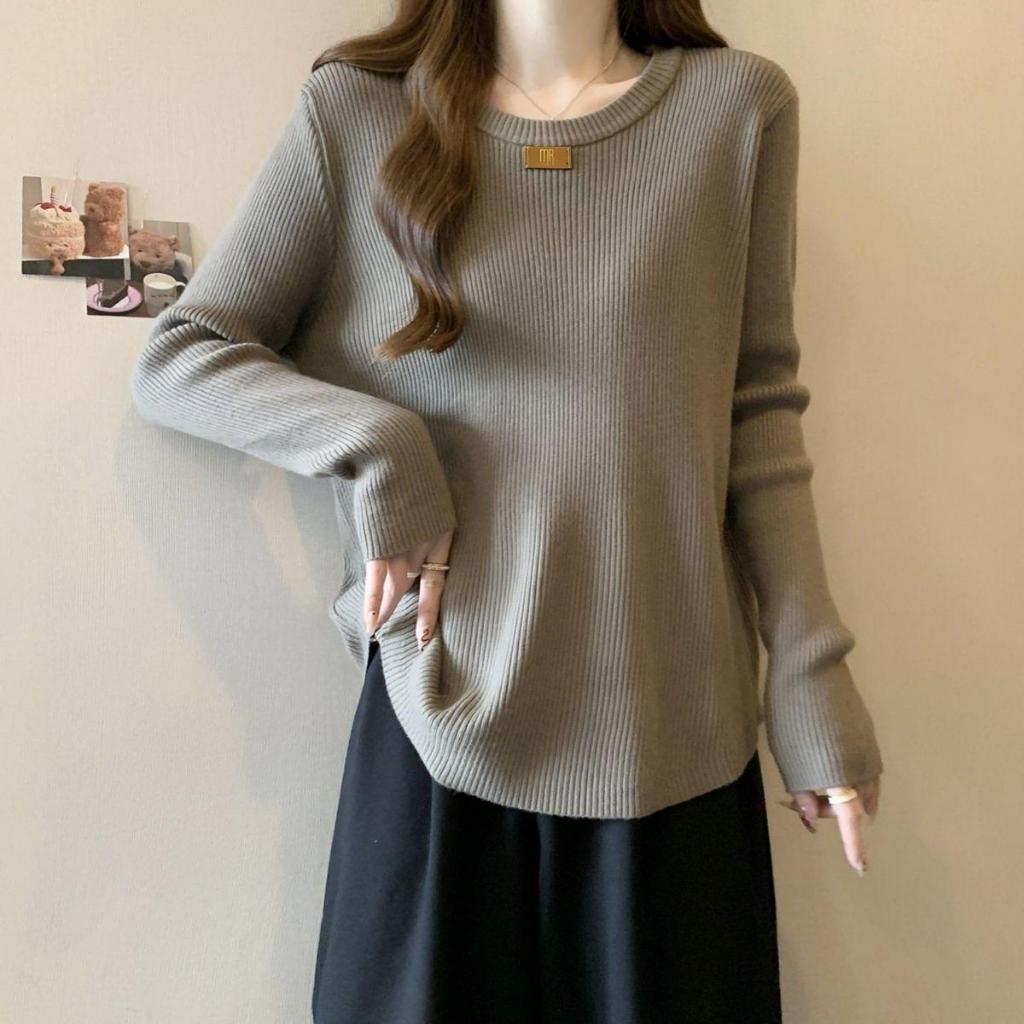[เสื้อยืด ขนาดใหญ่เกินไป] (40-150กิโลกรัม) สไตล์เกาหลีแขนยาวขนาดบวกแนวตั้งท็อปส์แฟชั่นเสื้อยืดสวมใส่
