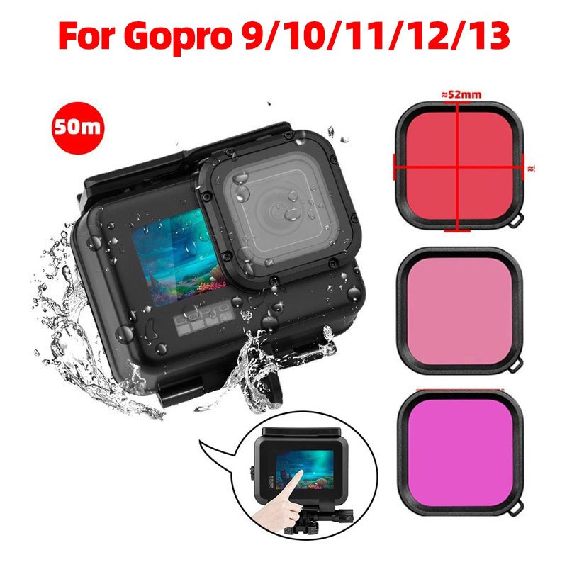 เคสกันน้ํา 50 ม. สําหรับ Gopro Hero 9/10/11/12/13 สีดํา กรอบป้องกัน เคส เฮาท์ซิ่ง อุปกรณ์กล้องแอคชั่น