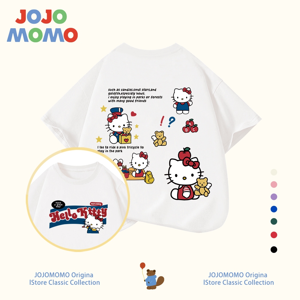 เสื้อเด็กผู้หญิง HELLO KITTY ลายน่ารักการ์ตูน สไตล์เกาหลี 2025 ผ้าฝ้ายนุ่มพิเศษ อายุ 2-12 ขวบ