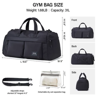 Hanke Travel Bag กระเป๋าเดินทางกันน้ำกระเป๋ายิมกระเป๋ากีฬาความจุขนาดใหญ่เดินทางแบบพกพา 31L