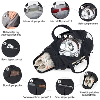 Hanke Travel Bag กระเป๋าเดินทางกันน้ำกระเป๋ายิมกระเป๋ากีฬาความจุขนาดใหญ่เดินทางแบบพกพา 31L