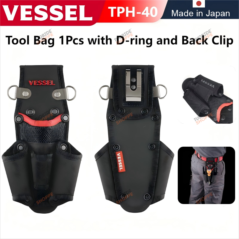 VESSEL TPH-40 กระเป๋าเครื่องมือพร้อมคลิป D-ring และด้านหลังสําหรับไขควงและคีมกระเป๋าคาดเอวช่างไฟฟ้าส