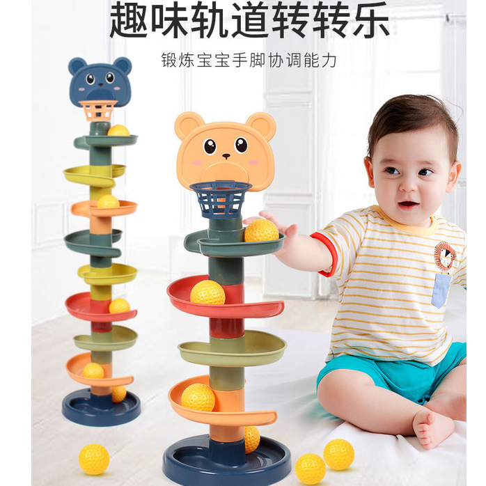 FUN LITTLE TOYS Ball Drop ของเล่นสําหรับเด็กวัยหัดเดิน 1-3, 9 ชั้น Roll Swirling Ball Tower 9 ลูก, B