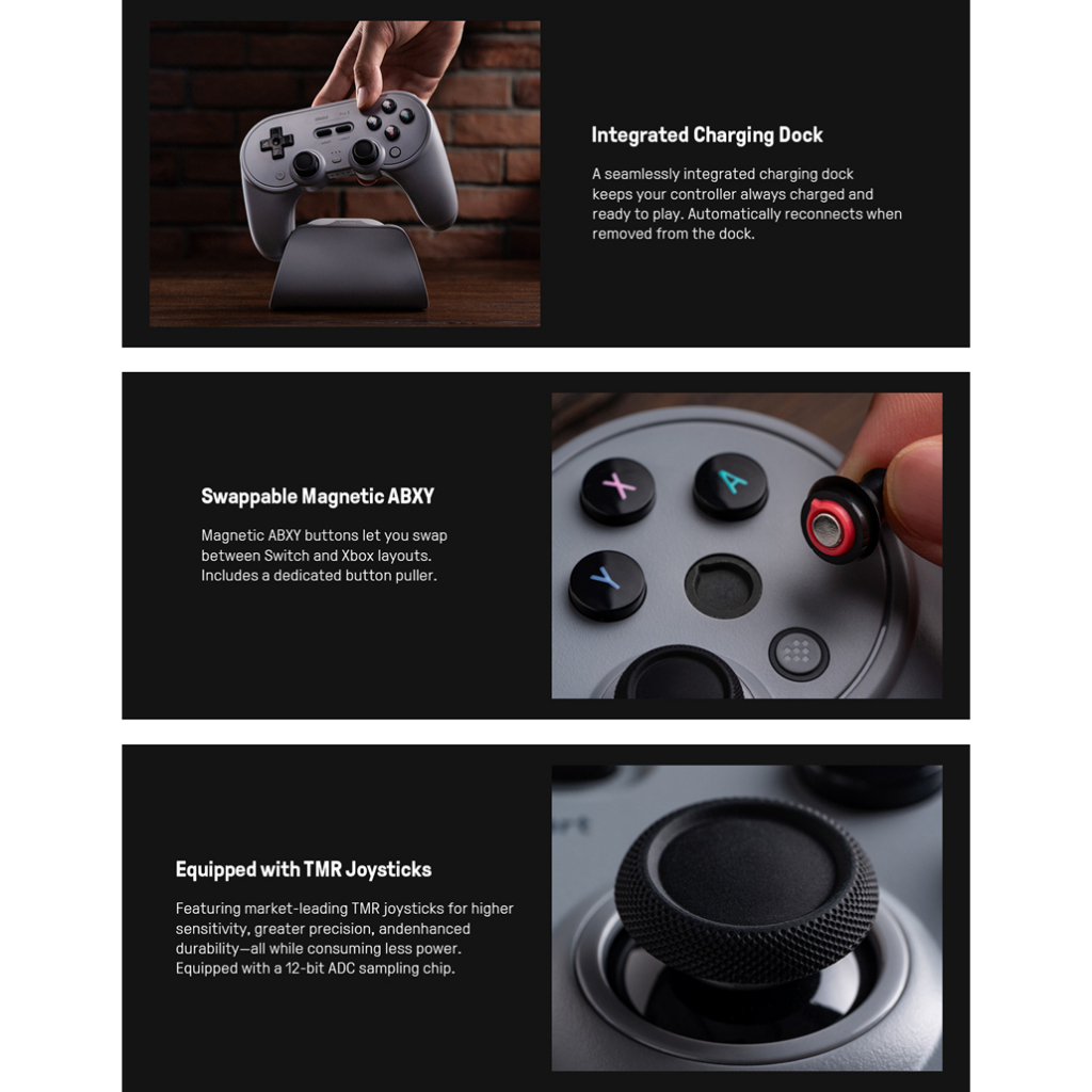 8BitDo Pro 3 ตัวควบคุมบลูทูธสําหรับ Nintendo Switch 2/สวิตช์ OLED/สวิตช์ Lite Steam Deck Windows PC macOS iOS Android Hall Effect TMR จอยสติ๊ก 8BitDo Pro 2 เกมแพดไร้สาย - รูปที่ 2