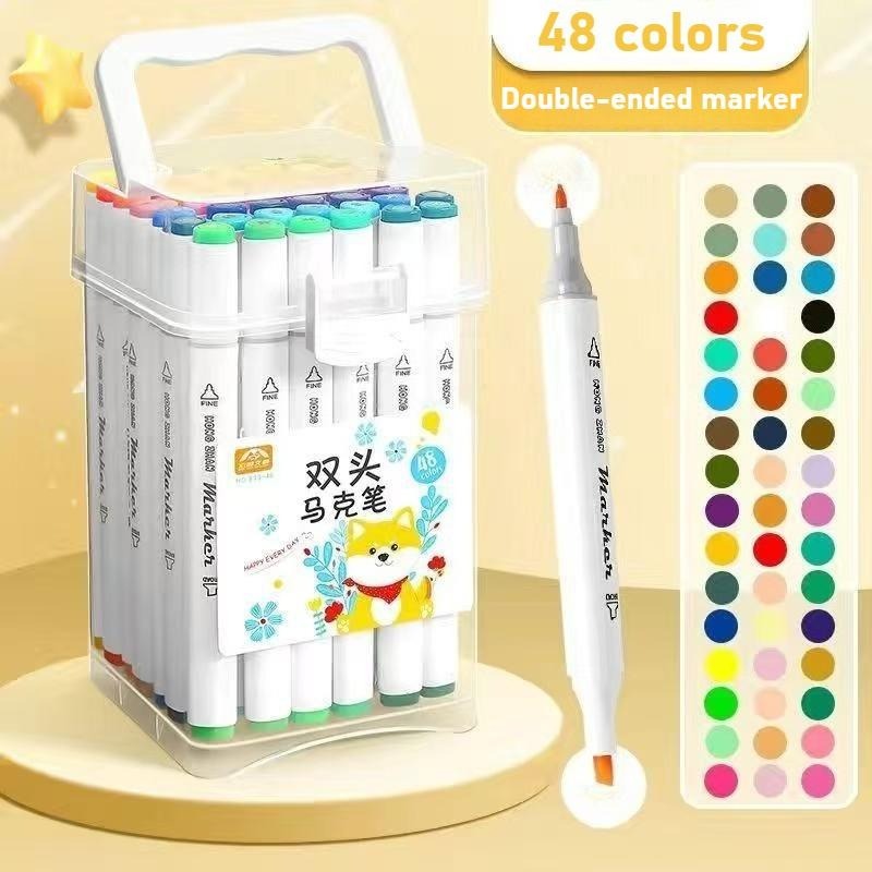 จัดส่งจากประเทศไทย Double-Headed อะคริลิค Marker สีนักเรียนปากกาสีน้ําล้างทําความสะอาดได้ภาพวาด 24 สีภาพวาด diy Graffiti 48 สี