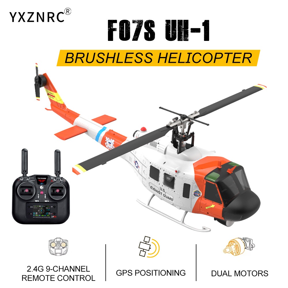 Yuxiang F07S เฮลิคอปเตอร์ต่อสู้ควบคุมระยะไกล UH-1 Huey โมเดลเครื่องบินของเล่นคืนอัตโนมัติสําหรับอายุ