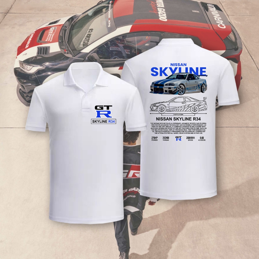 Skyline GTR R34 V.3 เสื้อโปโลคอกลม ผ้าฝ้าย-quality มีให้เลือกตั้งแต่ไซส์ M ถึง 3XL