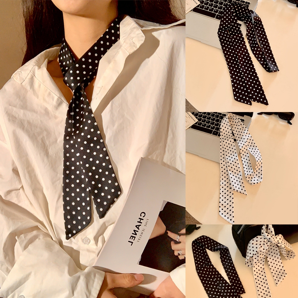 ผ้าพันคอ ลายจุด ผ้าคลุมคอ แฟชั่น ผ้าพันคอลายจุด ยาวเรียว สไตล์คลาสสิก ใส่ได้กับทุกอย่าง พร้อมส่ง