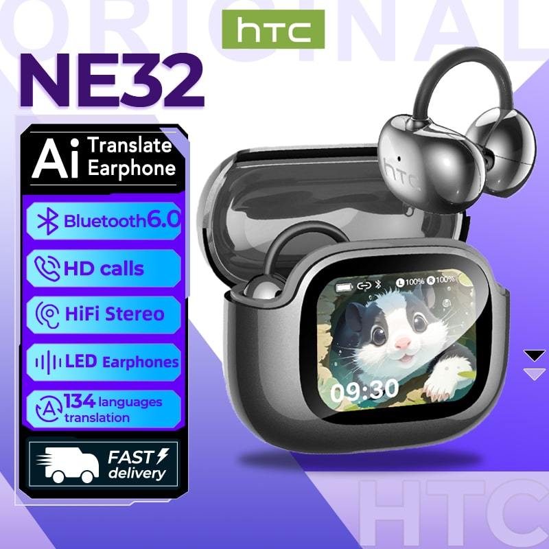 HTC NE32 AI หูฟังแปลบลูทูธ 6.0 หูฟัง AI หน้าจอการแปลแบบเรียลไทม์ LED สมาร์ทคุณภาพเสียงไฮไฟเทคโนโลยีล