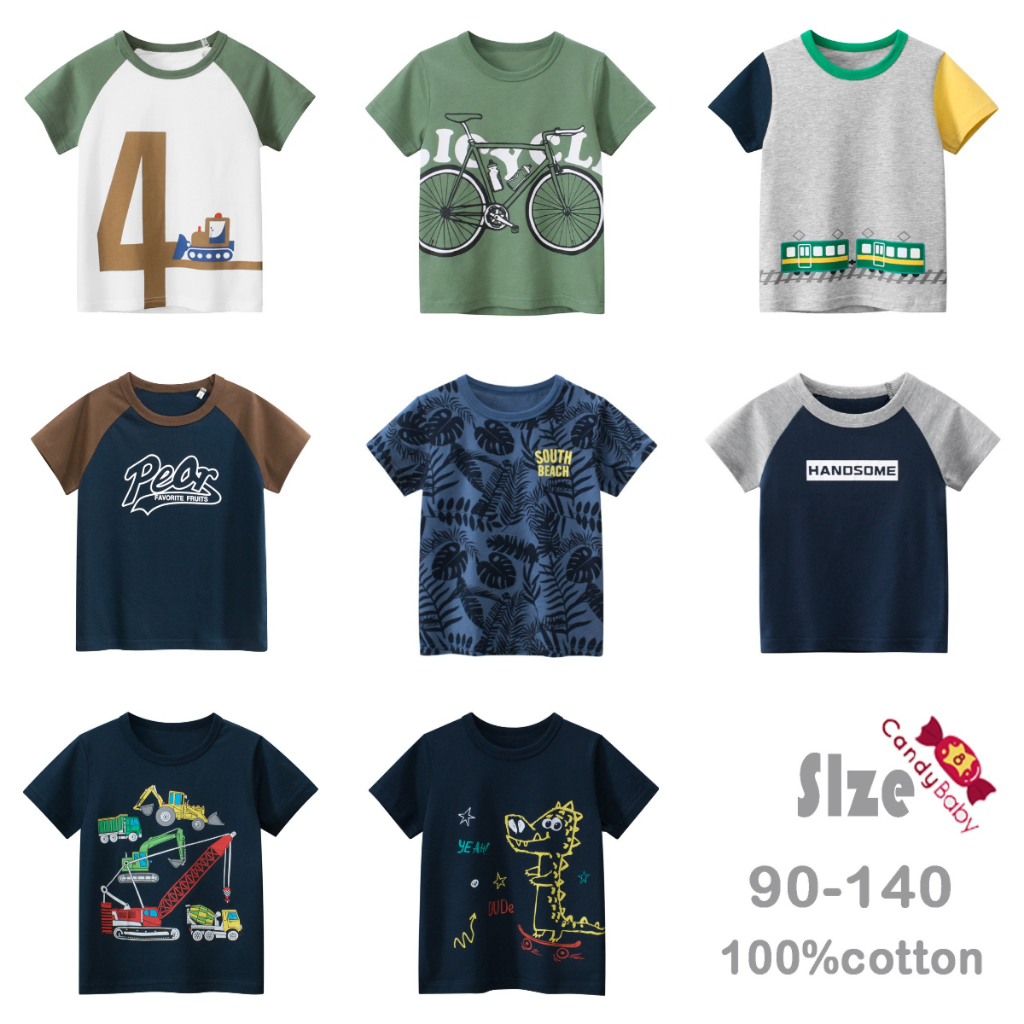 เสื้อยืดแขนสั้น คอกลม ผ้าฝ้าย พิมพ์ลายการ์ตูน แฟชั่นฤดูร้อน สไตล์ยุโรป และอเมริกา สําหรับเด็กผู้ชาย