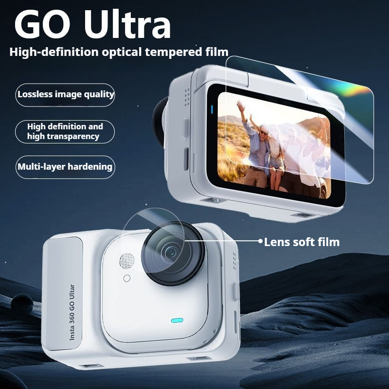 สําหรับ Insta360 GO UItra ฟิล์มกระจกนิรภัยป้องกันหน้าจอจอแสดงผลฟิล์มยืดหยุ่น Anti-Scratch Anti-Fingerprint และติดตั้งง่าย 360 กล้องมุมกว้างอุปกรณ์เสริม