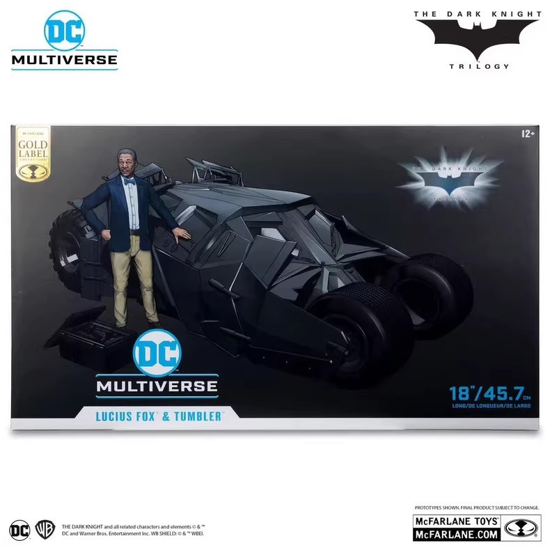 McFarlane DC Multiverse Lucius Fox and Tumbler Dark Knight Batmobile Set