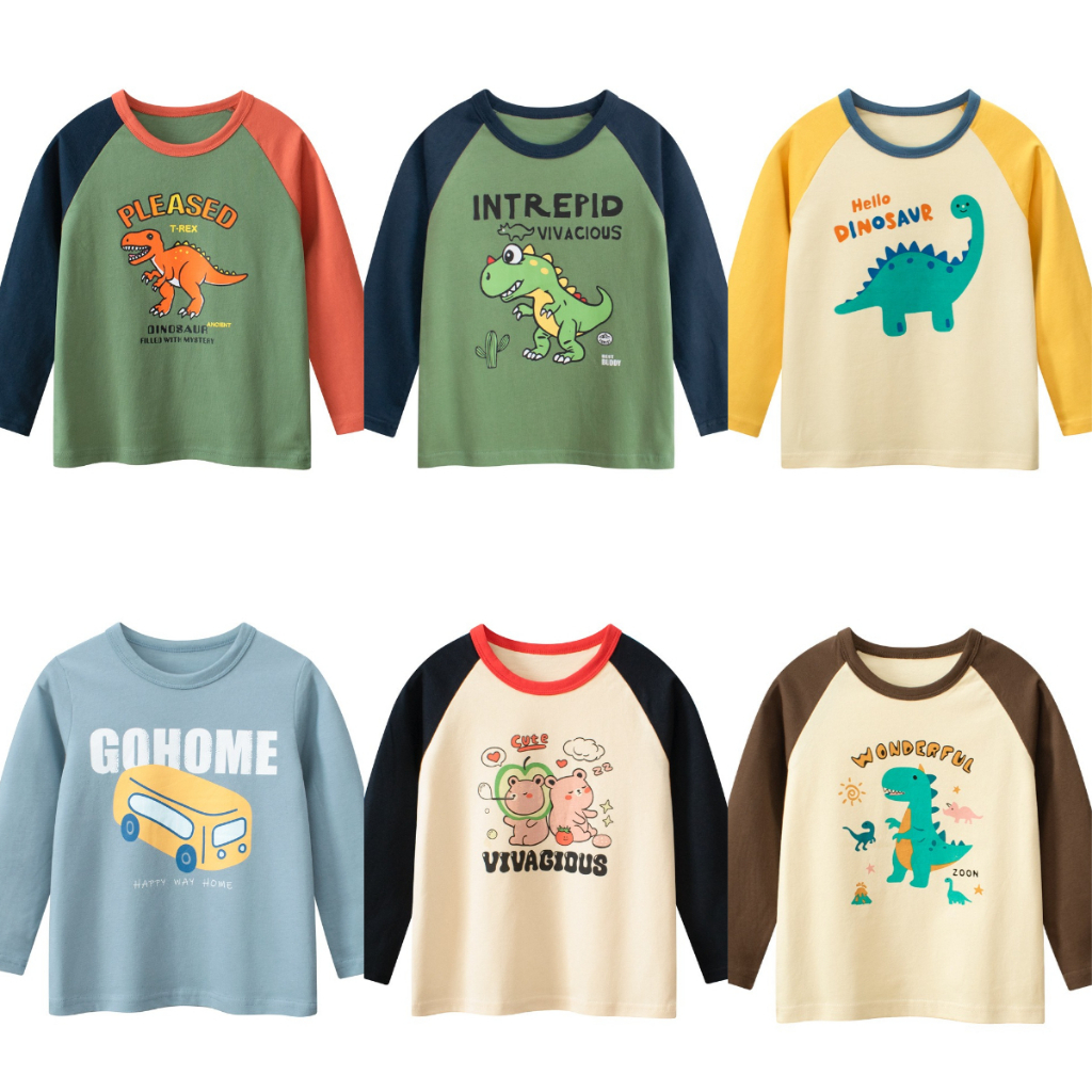 เสื้อยืดแขนยาวสำหรับเด็ก อายุ 1-8 ปี ทำจากผ้าฝ้ายแท้ สไตล์ท็อปส์ลายพิเศษ