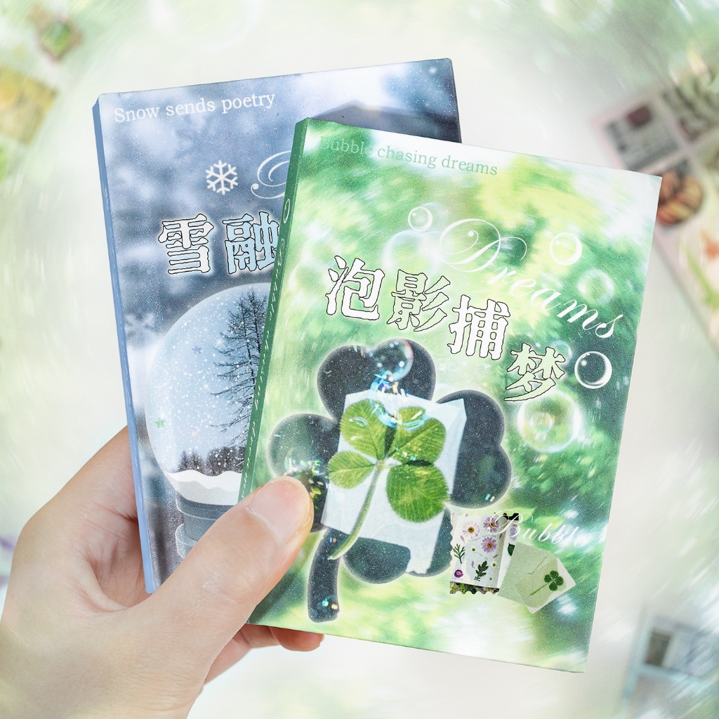 OHAYA | Extension Cut Film Sticker Book ฟังเพลง สไตล์โบราณ กระพริบทรายภูมิทัศน์วัสดุ diy Card Handbook ตกแต่ง Collage