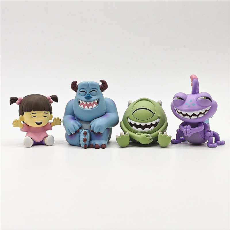 4 ชิ้น/เซ็ต 3-5 ซม. รุ่น Q Monsters University Laugh Heartily Little Girl James P. Sullivan Mike Wazowski Randall Boggs PVC Action Figures ตุ๊กตาของเล่น