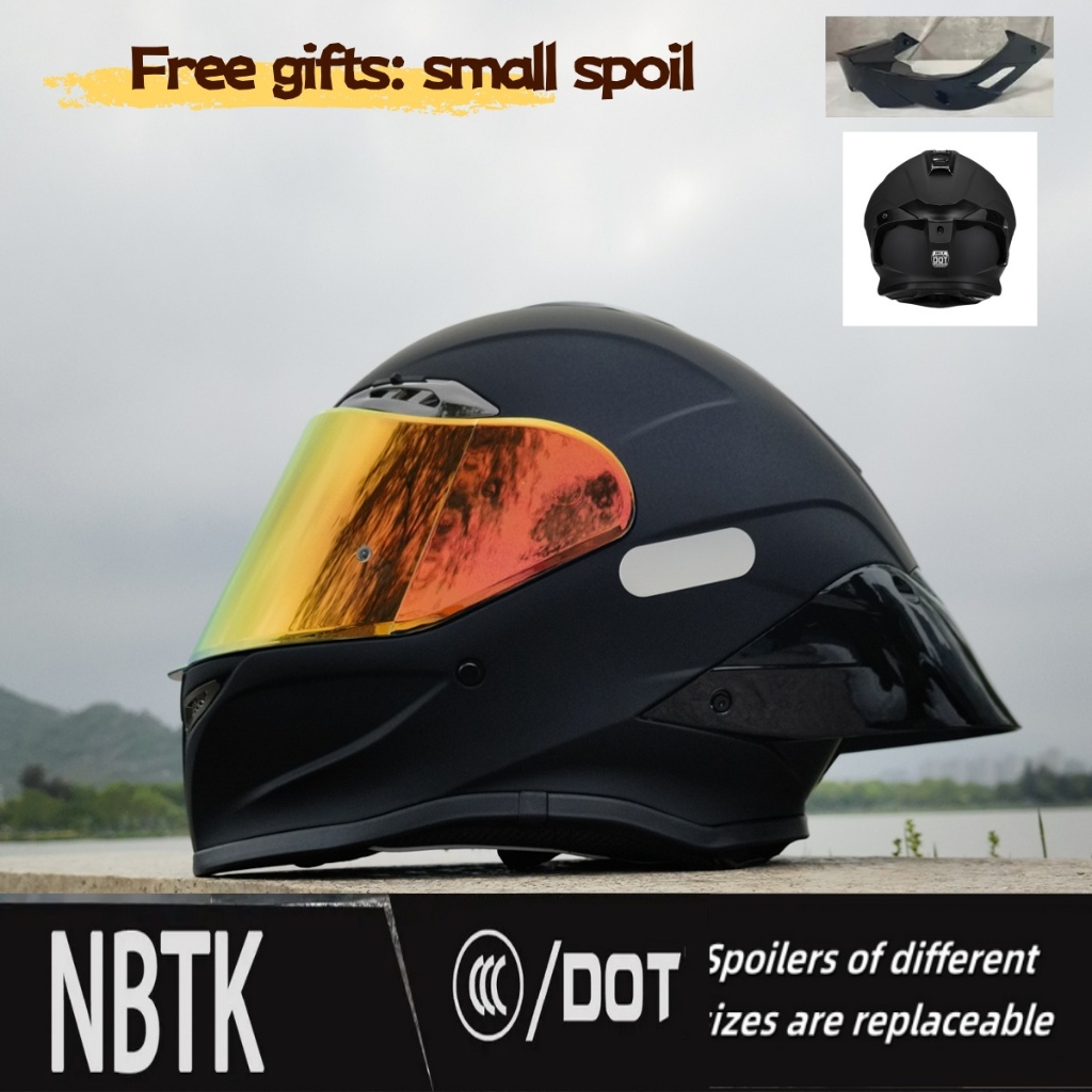 NBTK Matte Black Full-Face Motorcycle Helmet, ABS Material with EPS Liner for Shock Absorption and R