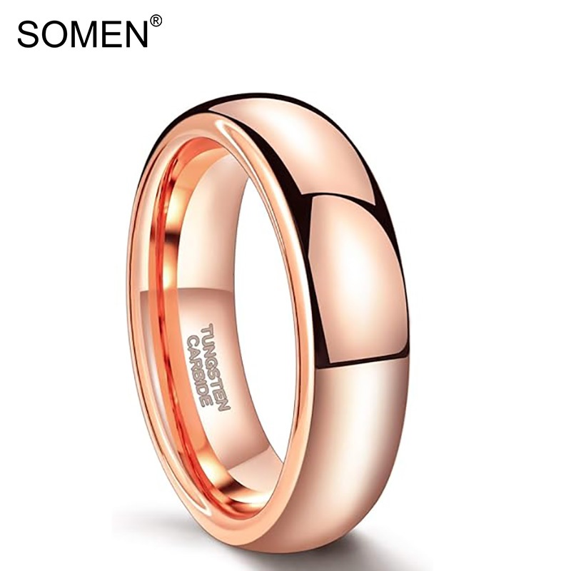 SOMEN 6 มม. ทังสเตน แหวนโรสโกลด์ สไตล์เรียบหรู ไซซ์ 4-13