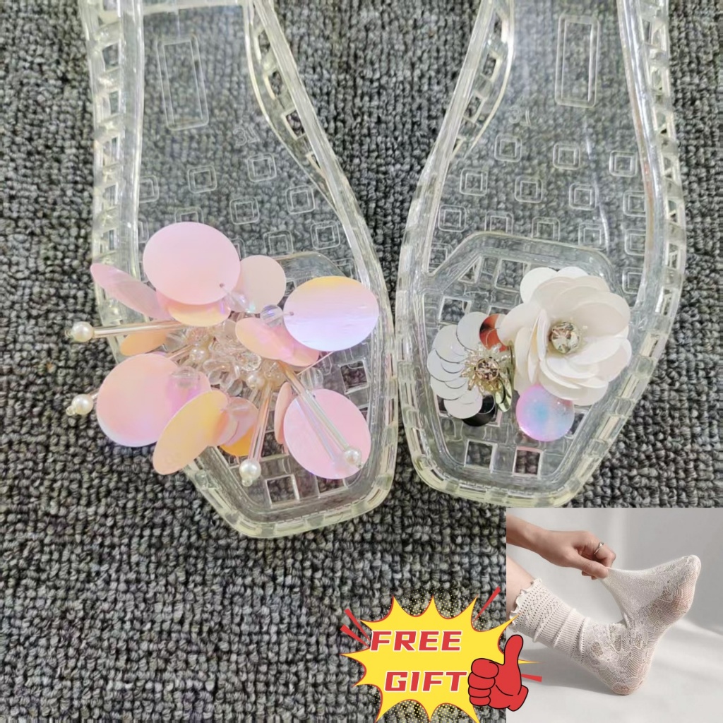 【 Free Gift 】 Korean Jelly Shoes Women's Sandals with Shoe Flowers