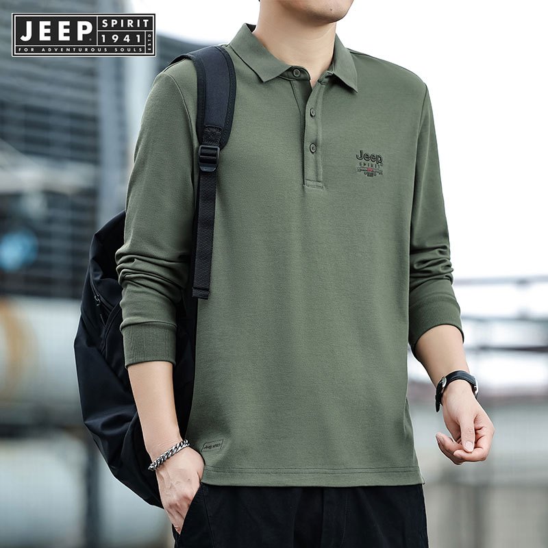 เสื้อยืดแขนยาวผู้ชาย JEEP SPIRIT 1941 สำหรับฤดูใบไม้ร่วง สไตล์เสื้อโปโล