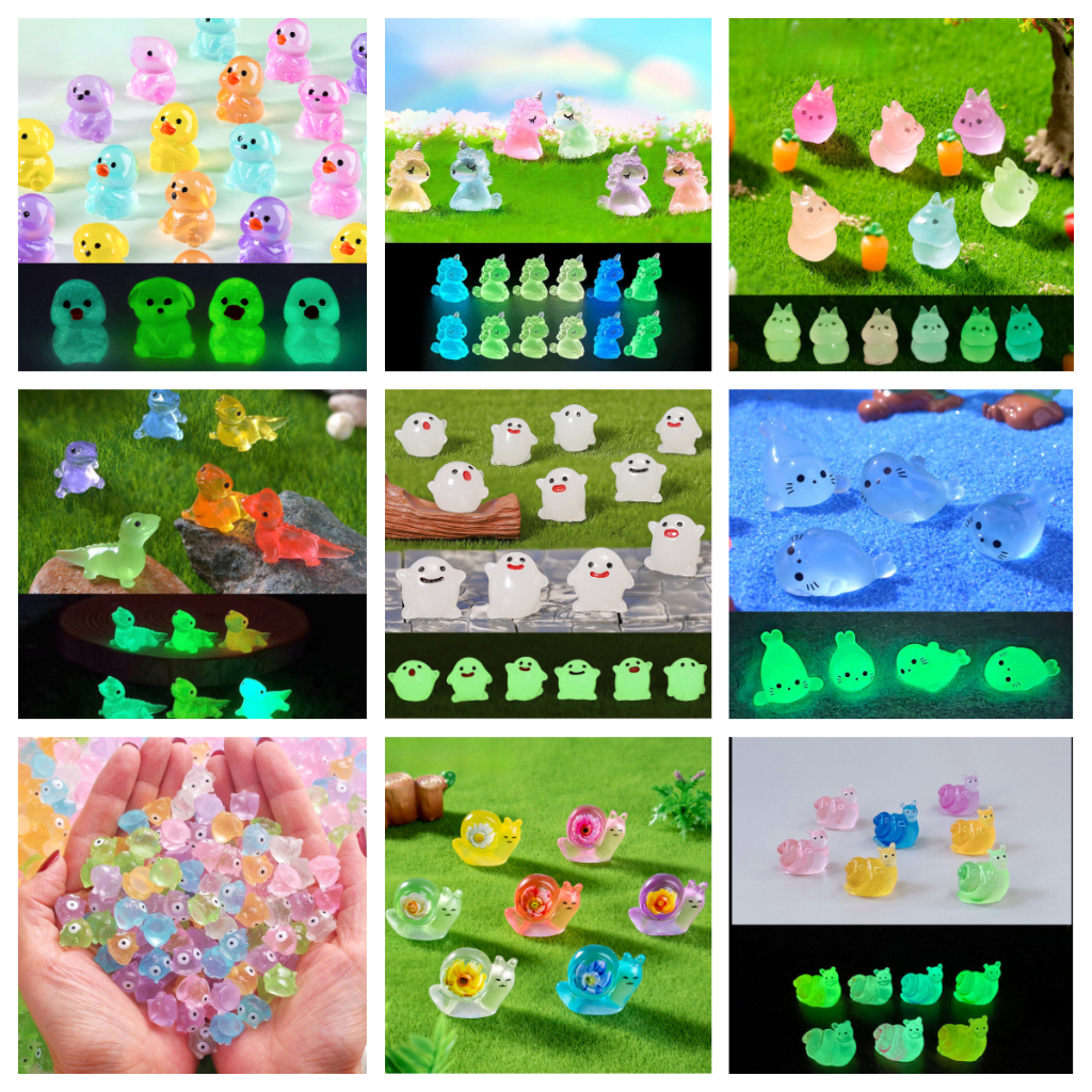 10ชิ้นส่องสว่างมินิสัตว์ขนาดเล็กเรืองแสงในที่มืดเรซิ่นเครื่องประดับนางฟ้าตกแต่งสวนไมโครภูมิทัศน์