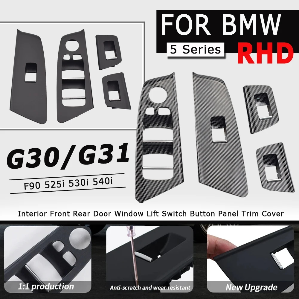RHD สําหรับ BMW 5 Series G30 G31 525i 530i 540i ภายในรถด้านหน้าด้านหลังประตูหน้าต่างลิฟท์ปุ่มสวิทช์แผง Trim ฝาครอบ