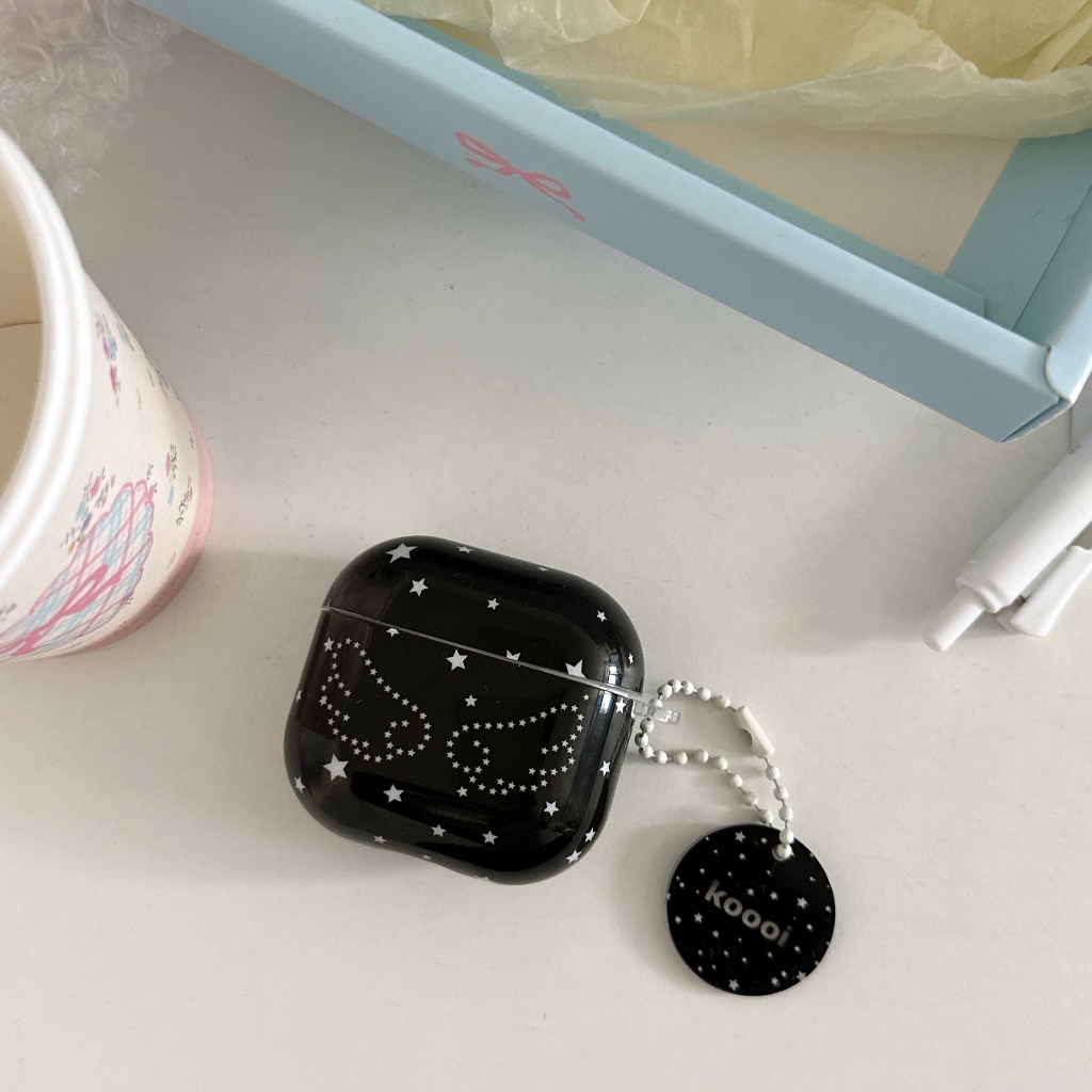 IMD Black Star Wings พร้อมจี้หูฟังสําหรับ AirPods 1 2 3 4 Pro หูฟังไร้สายบลูทูธ AirPods Pro2 กันกระแทกปลอก