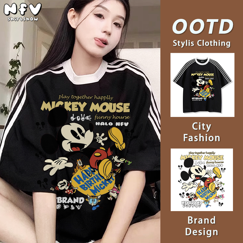 [ส่งด่วนกทม] NFV มาใหม่✨เสื้อยืดคอกลมแขนสั้น💛ลายมิกกี้เมาส์ โอเวอร์ไซซ์ ผ้าคอตตอน ระบายอากาศ YG64