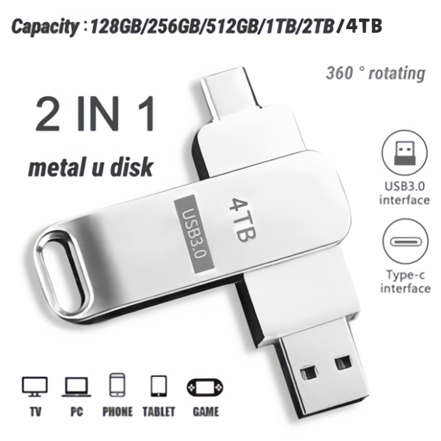 แฟลชไดรฟ์ USB ดิสก์ U ความจุขนาดใหญ่ 4TB Type-c OTG โทรศัพท์มือถือคอมพิวเตอร์ใช้คู่โทรศัพท์สํานักงานนักเรียน otg usb แฟลช