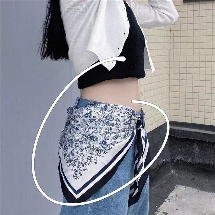 สายคล้องเอวผ้าพันคอสามเหลี่ยมลายไหมสำหรับชุดยีนส์ สไตล์โบฮีMIAN พร้อมตกแต่งกระเป๋นหน้าท้อง