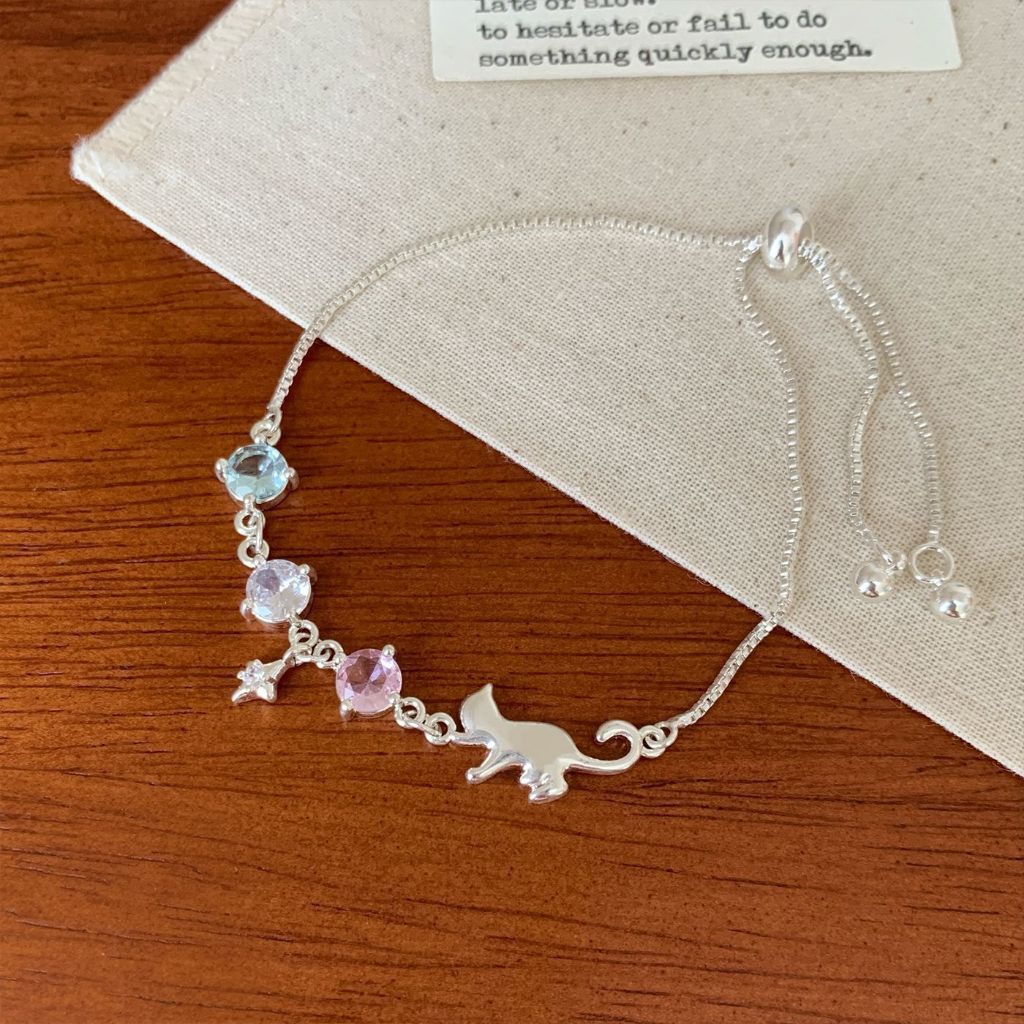 สร้อยข้อมือสไตล์เกาหลีสำหรับผู้หญิง ประดับเซอร์โคเนียลายแมว สวยงามเหมือนของขวัญวันเกิดสำหรับนักเรียน