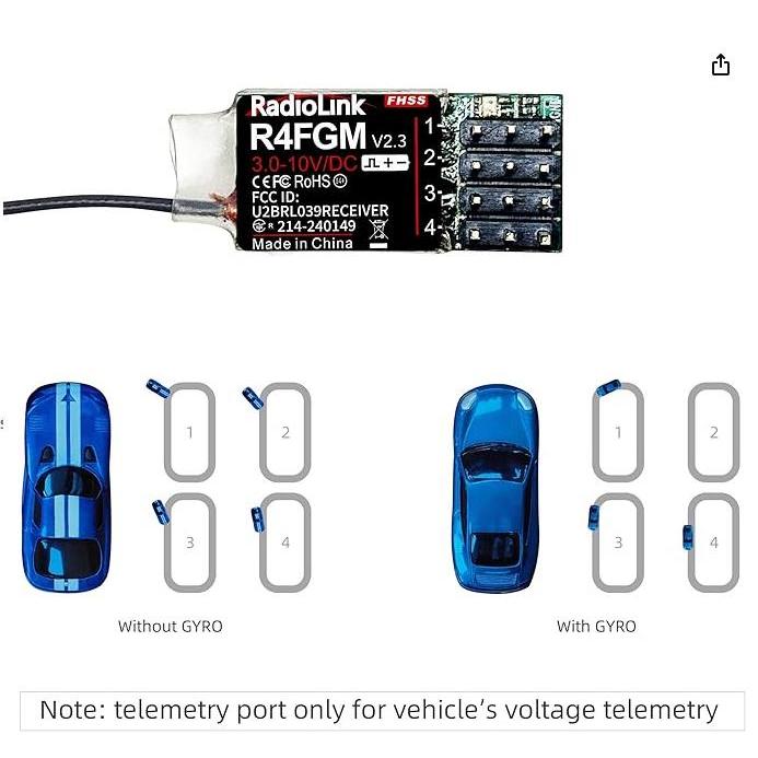 R4FGM V2.3 4 ช่อง Tiny RC Gyro Receiver สําหรับรถยนต์ Mini RC 1/28 และเรือ, 3-10V แรงดันไฟฟ้า Servo 