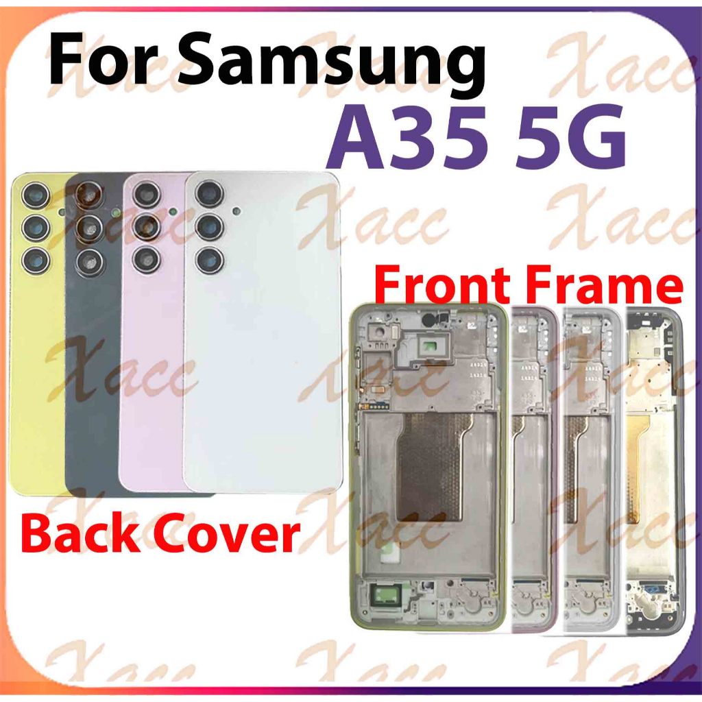 สําหรับ Samsung Galaxy A35 5G A356 A356B แบตเตอรี่ฝาหลังชุดกรอบกลางปุ่มเลนส์กล้องกรอบ LCD กรอบด้านหน้าโทรศัพท์เปลี่ยนการติดตั้ง