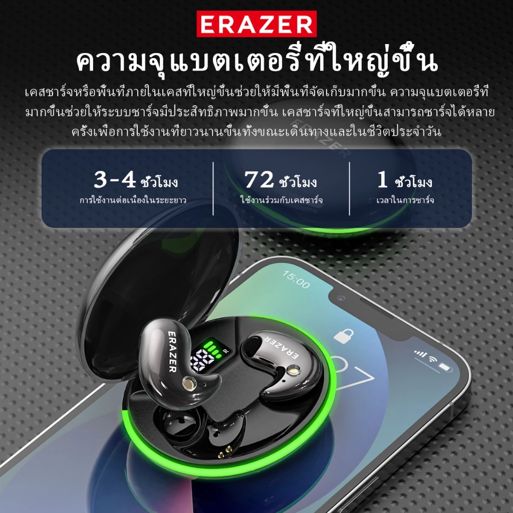 ERAZER XF58 หูฟัง Clip-on AI แปลภาษา Bluetooth 6.0 สำหรับนอน thumbnail 8
