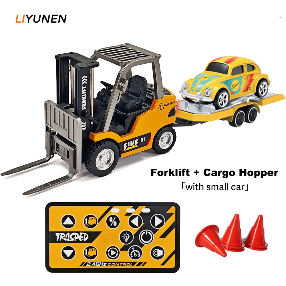 โลหะผสม 1:64 Mini RC รถยกเดสก์ท็อป Full-scale รถของเล่น 4WD 2.4G รีโมทคอนโทรลรถวิศวกรรมยานพาหนะ 1/64 รถยกขนาดเล็กรุ่นของเล่นเด็กของขวัญ