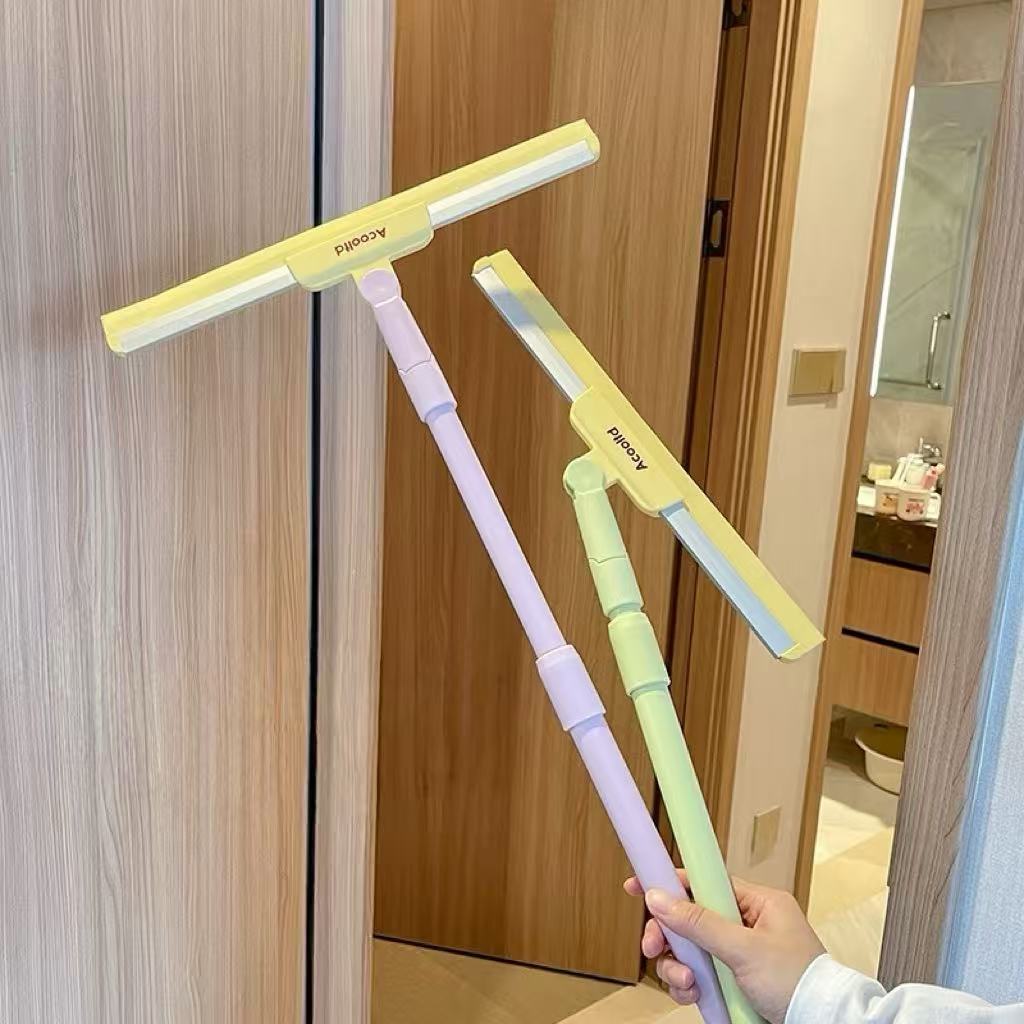 ไม้กวาดมัลติฟังก์ชั่นน่ารักที่ปัดน้ําฝนพื้นซิลิโคนหดได้หมุนได้แบบใช้คู่เปียกแห้ง