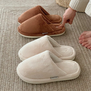 รองเท้าแตะผ้าฝ้ายอบอุ่นสำหรับหน้าหนาว สไตล์เรียบง่าย สวมใส่ง…