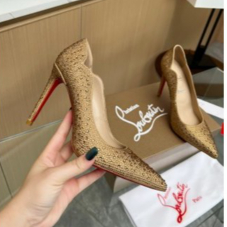 รองเท้าส้นสูงสุภาพสตรี นำเข้า ดีไซน์เพชร มุก ซับหนังแกะนุ่ม ส้นสูง 10.5 cm ขนาด 35-39