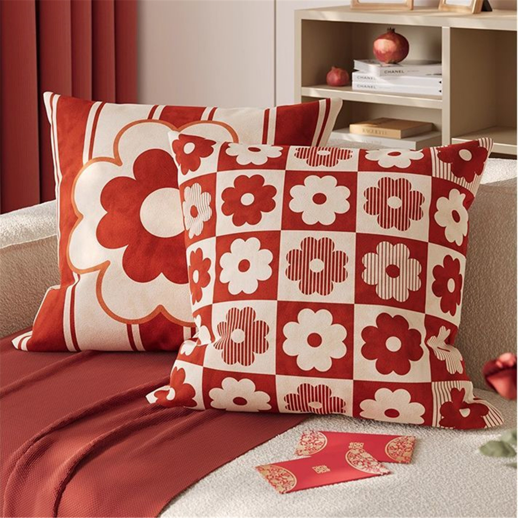 40×40.ปลอกหมอนอิงดอกไม้สีแดงโพลีเอสเตอร์.ศิลปะตกแต่งบ้านโซฟาผ้าปูที่นอนปลอกหมอน.