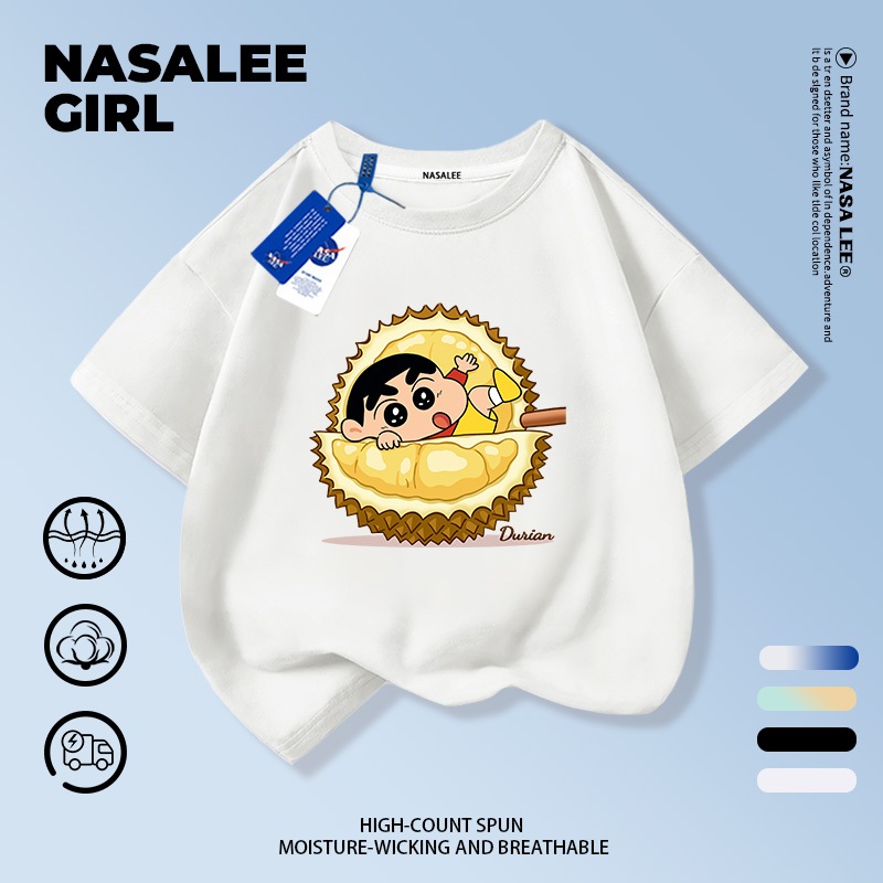 【จัดส่งวันนี้ × ถึงใน 2 วัน】เสื้อยืดเด็ก NASA ผ้าฝ้ายสีขาว ระบายอากาศ ลายชินจัง(クレヨンしんちゃん) นุ่มสบายผิวเด็ก แบบ унисекс