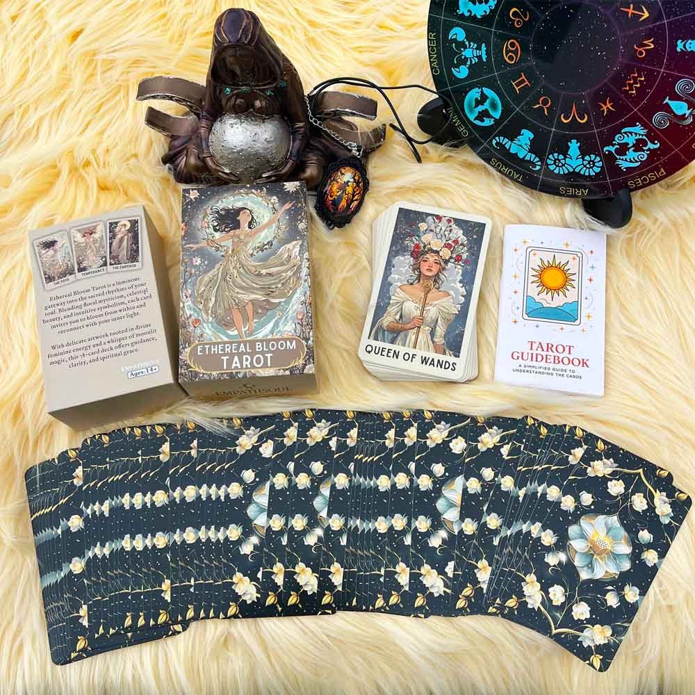 ดาดฟ้าไพ่ทาโรต์ไม่มีตัวตนบลูม 78 ชิ้น 13x8 ซม. การออกแบบแบบดั้งเดิมธีมดอกไม้ที่เชื่อถือได้รวมคู่มือกระดาษเหมาะสําหรับเกมทํานาย - รูปที่ 6