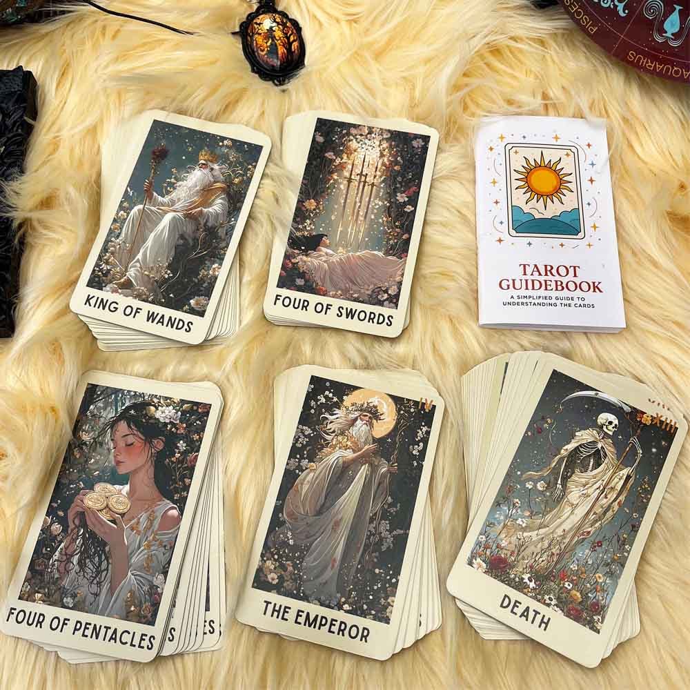 ดาดฟ้าไพ่ทาโรต์ไม่มีตัวตนบลูม 78 ชิ้น 13x8 ซม. การออกแบบแบบดั้งเดิมธีมดอกไม้ที่เชื่อถือได้รวมคู่มือกระดาษเหมาะสําหรับเกมทํานาย - รูปที่ 2