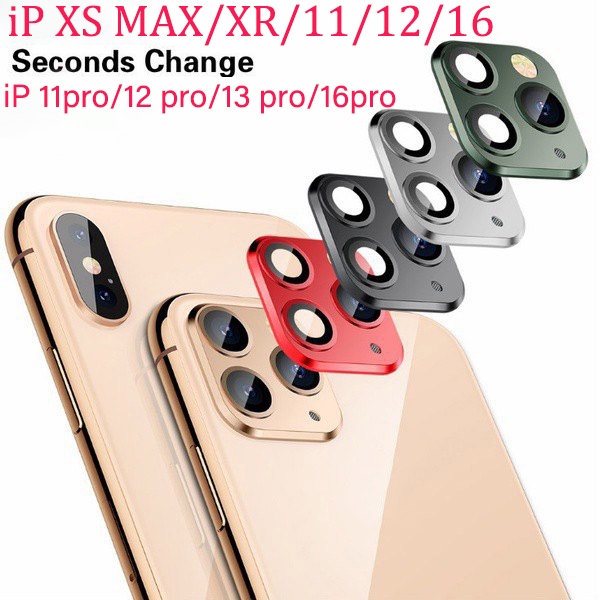 สติกเกอร์หรูหราสําหรับ iPhone X XR XS Max 11 12 16 วินาทีเปลี่ยน 11 pro Max 12 13 16 pro กลับดัดแปลงกล้องปลอมสติกเกอร์กระจกโลหะ