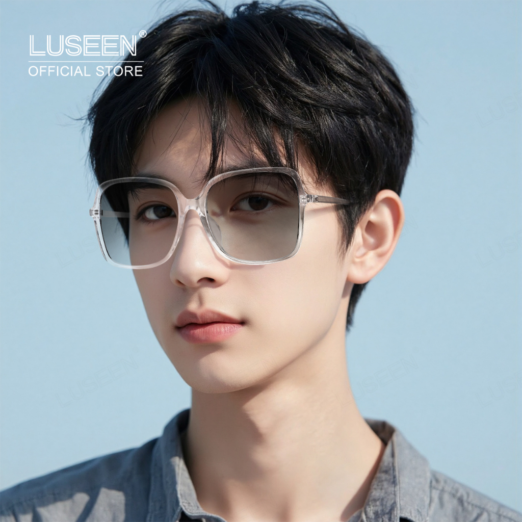 LUSEEN แว่นตากรองรังสี และเปลี่ยนสีได้ ทรงโอเวอร์ไซส์ สำหรับใบหน้ากลม ผู้ชายและผู้หญิง AG2287 - รูปที่ 7